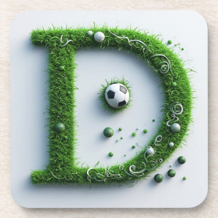 Green Grass Letter D Topiary With Soccer Ball Coaster