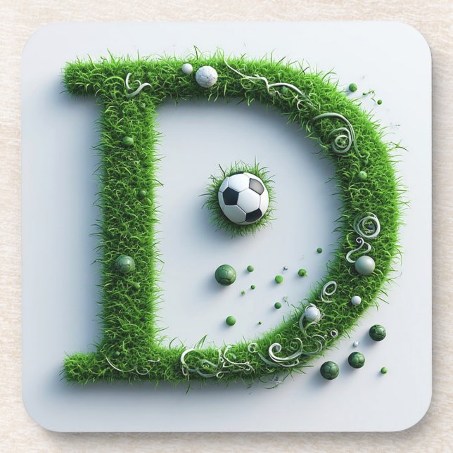 Green Grass Letter D Topiary With Soccer Ball Coaster (Front)
