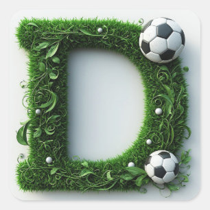Green Grass Letter D Topiary With Soccer Ball Square Sticker
