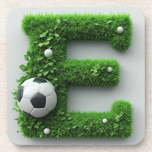 Green Grass Letter E Topiary With Soccer Ball Coaster