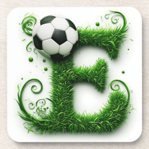 Green Grass Letter E Topiary With Soccer Ball Coaster