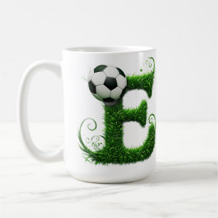 Green Grass Letter E Topiary With Soccer Ball Coffee Mug