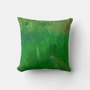 Green grass paint texture. Hand drawn background. Cushion