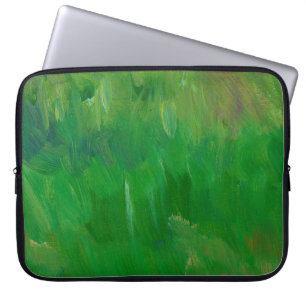 Green grass paint texture. Hand drawn background.  Laptop Sleeve