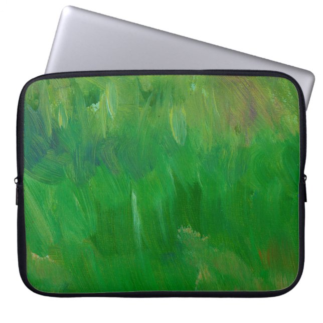 Green grass paint texture. Hand drawn background.  Laptop Sleeve (Front)