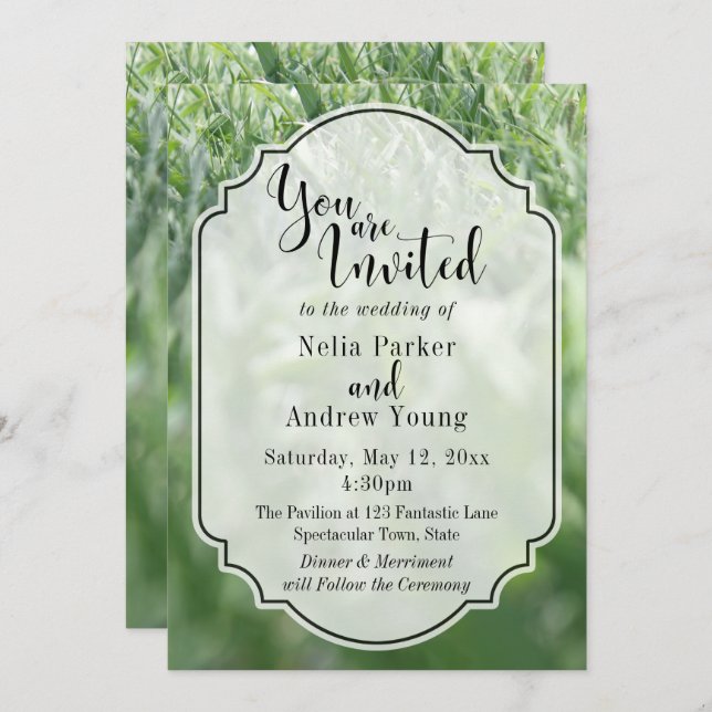 Green Grass Photo for Casual Outdoor Wedding Invitation (Front/Back)