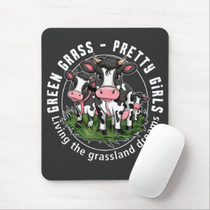 Green grass, pretty girls mouse pad