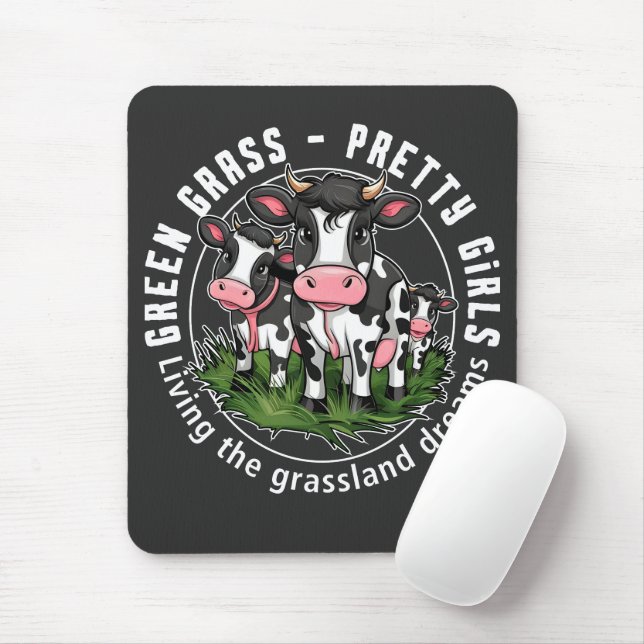Green grass, pretty girls mouse pad (With Mouse)