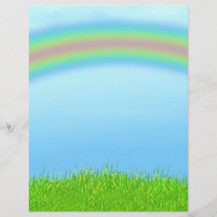 Green Grass, Rainbow & Blue Sky Background Flyer