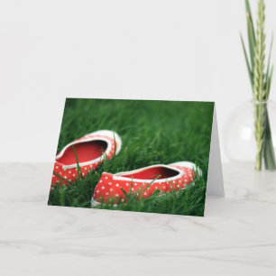 Green Grass Red Polka Dot Shoes Photo Note Card