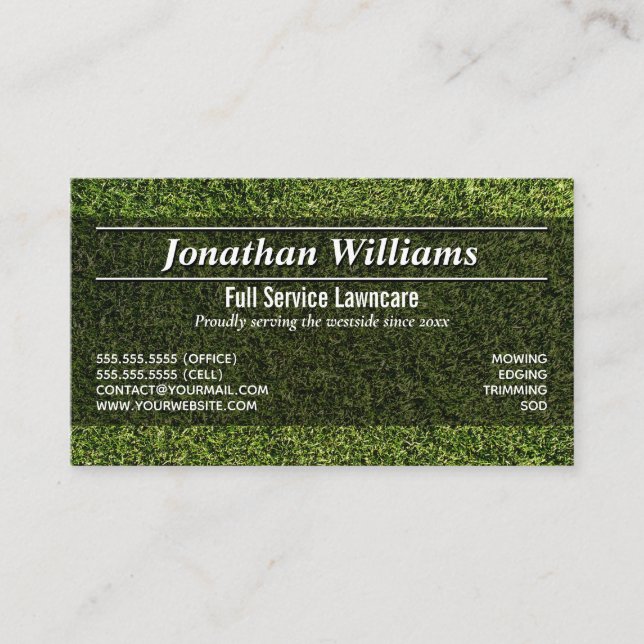 Green Grass Simple Lawncare or Landscaping Business Card (Front)