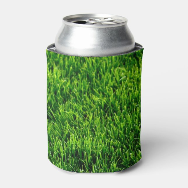 Green grass texture from a soccer field can cooler (Can Front)