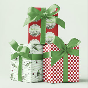 Green Grasshopper & Ladybug Kids Insects Birthday Wrapping Paper Sheet