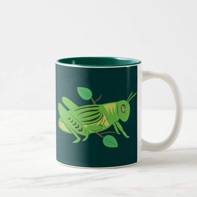 Green Grasshopper Two-Tone Coffee Mug (Right)