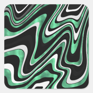 Green Gray Abstract Swirl Retro Black Pattern Square Sticker