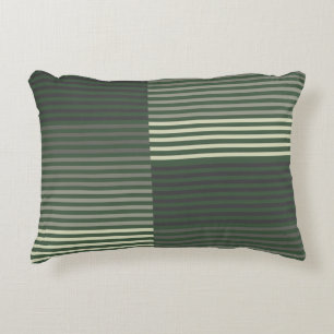 Green, Gray, Black, Cream Stripes Decorative Cushion