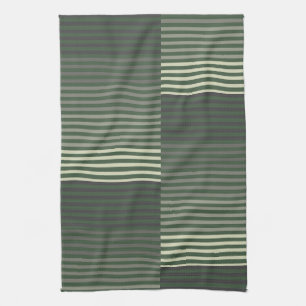 Green, Gray, Black, Cream Stripes Tea Towel