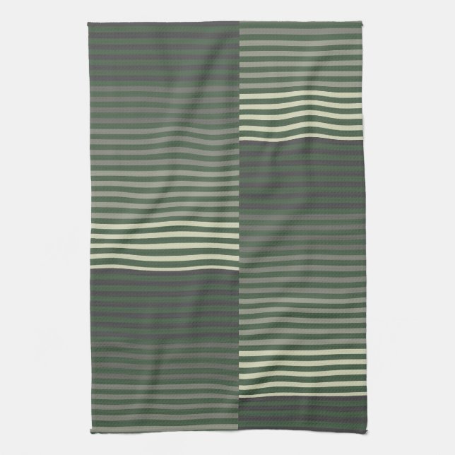 Green, Gray, Black, Cream Stripes Tea Towel (Vertical)
