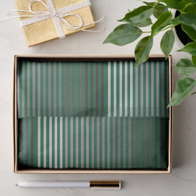 Green, Gray, Black, White Stripes Tissue Paper (Gift)
