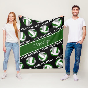 green gray I love volleyball girly personalized Fleece Blanket