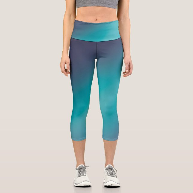 Green Gray  moonlight ombre effect  Capri Leggings (Front)