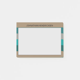 Green Gray Stripe Modern & Masculine Monogram Name Post-it Notes