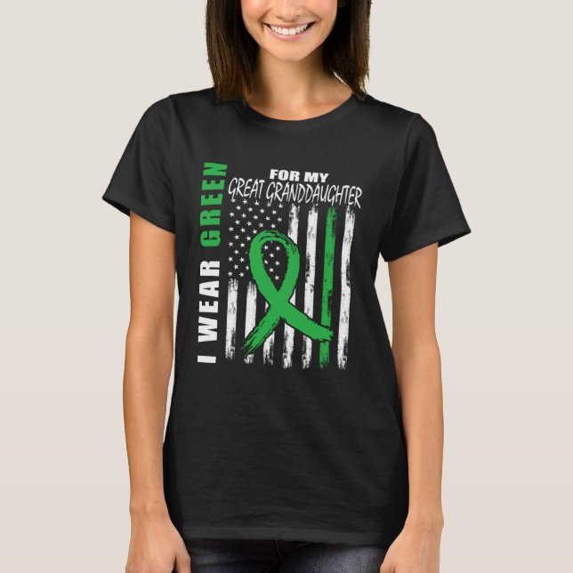 Green Great Granddaughter Kidney Disease Awareness T-Shirt (Front)