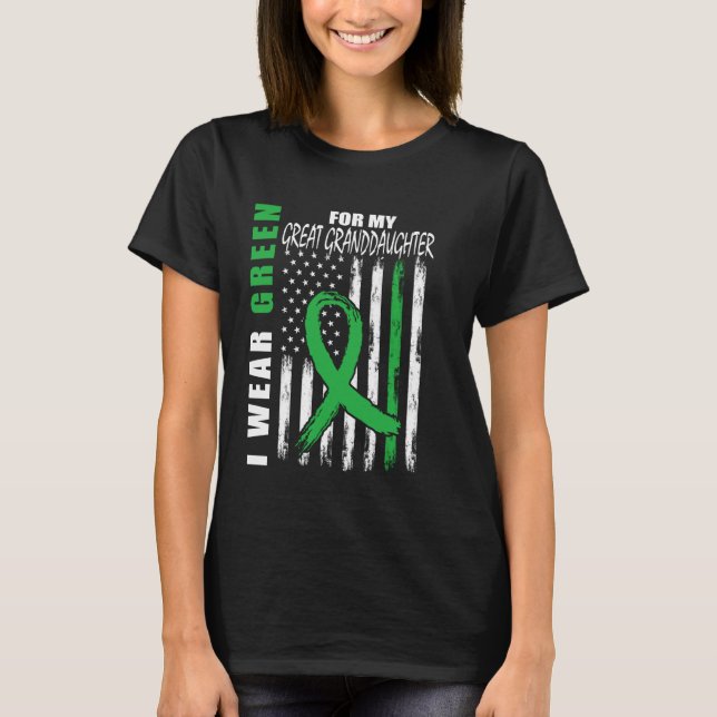 Green Great Granddaughter Kidney Disease Awareness T-Shirt (Front)