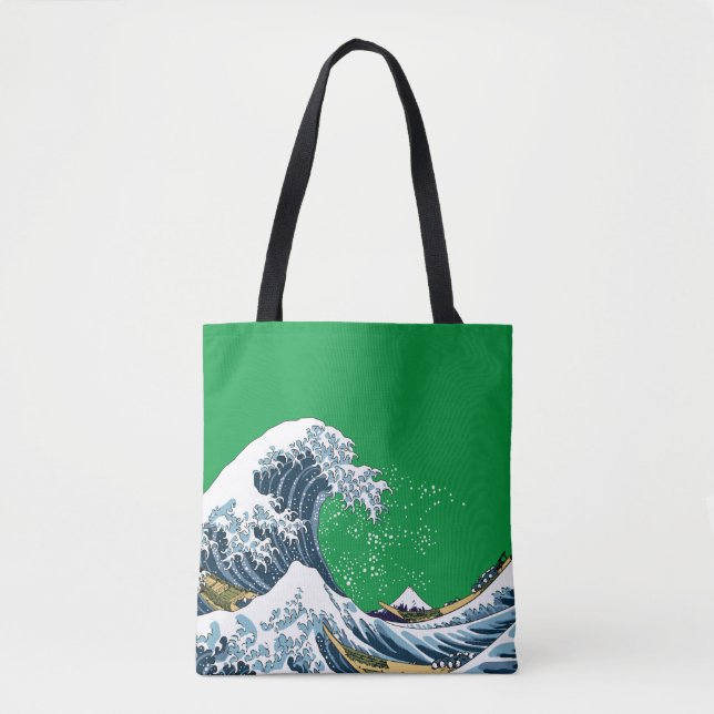 Green Great Wave off Kanagawa Modern Pop Tote Bag (Front)