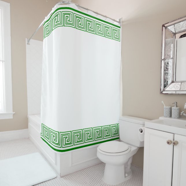 Green Grecian Frieze Design Shower Curtain (In Situ)
