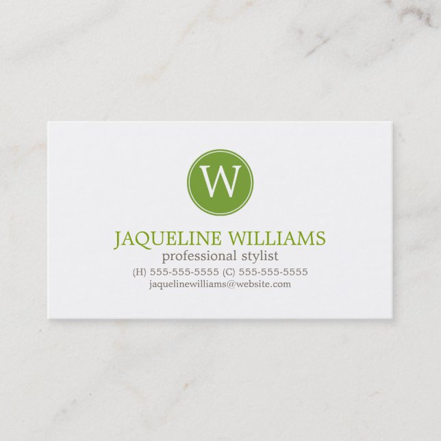 Green Greek Key Pattern Monogram Business Card (Front)
