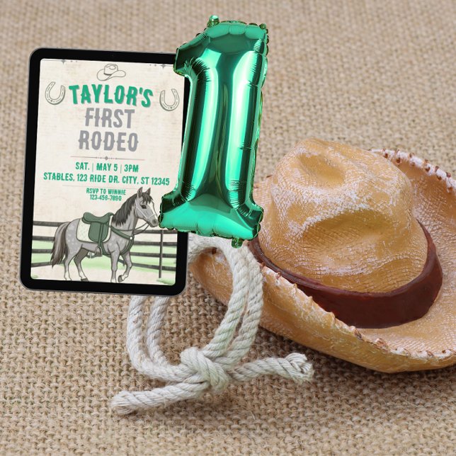 Green Grey 1st Rodeo with horse birthday Invitation (Creator Uploaded)