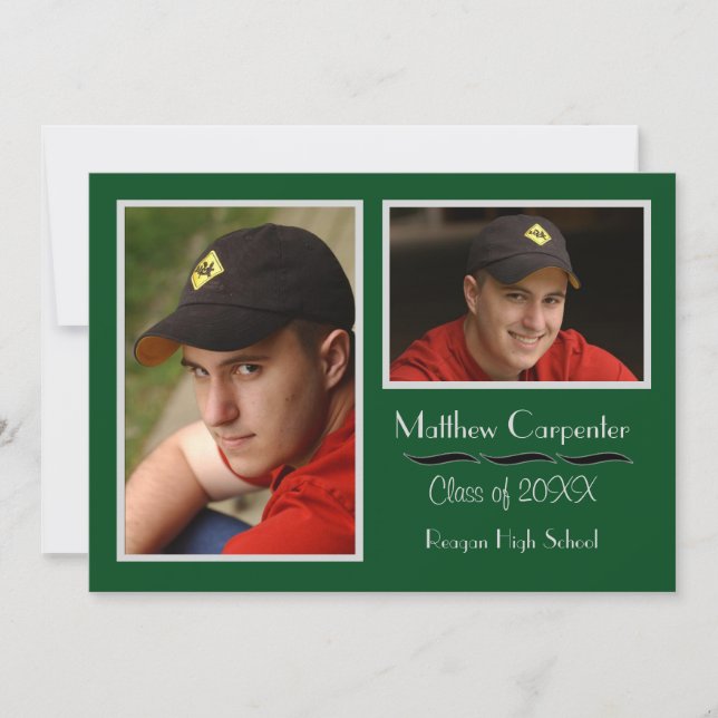 Green & Grey 2 Photo Collage - Grad Announcement (Front)