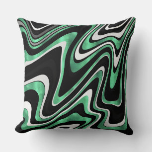 Green Grey Abstract Swirl Retro Black Pattern Cushion