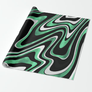 Green Grey Abstract Swirl Retro Black Pattern Wrapping Paper