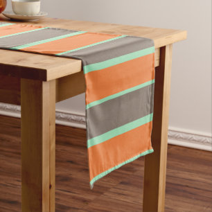 Green, grey and orange stripes pattern short table runner