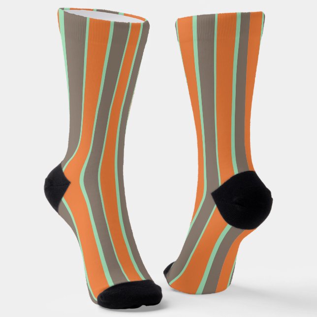 Green, grey and orange stripes pattern socks (Angled)