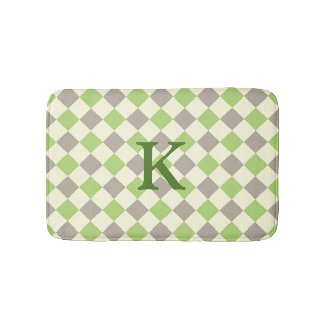 Green, Grey, and White Argyle Bath Mat (Front)