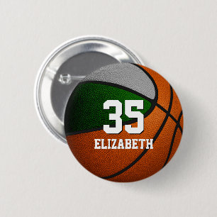 green grey basketball club school team colours 6 cm round badge