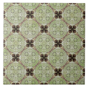 Green, Grey, Bronze Vintage Flower Pattern Ceramic Tile