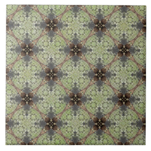 Green, Grey, Bronze Vintage Flower Pattern Ceramic Tile