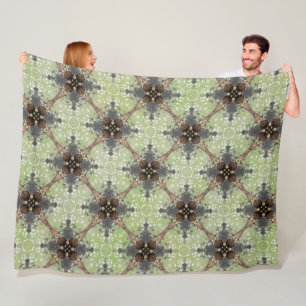 Green, Grey, Bronze, White Vintage Flower Pattern Fleece Blanket