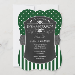 Green Grey Chalkboard Stripes Baby Shower Invite