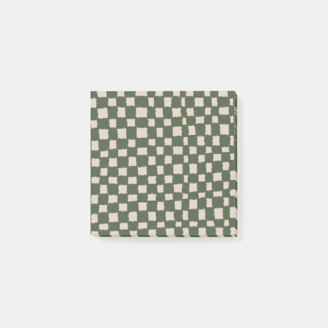 Green Grey Chequered Chequerboard Pattern Post-it Notes (Front)