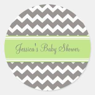 Green Grey Chevron Baby Shower Favour Stickers