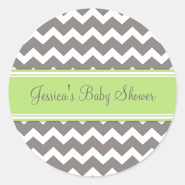 Green Grey Chevron Baby Shower Favour Stickers (Front)