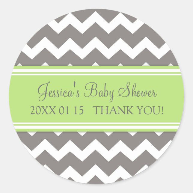 Green Grey Chevron Baby Shower Favour Stickers (Front)