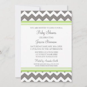 Green Grey Chevron Custom Baby Shower Invitations