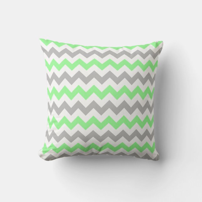 Green & Grey Chevron Square Pillow (Front)