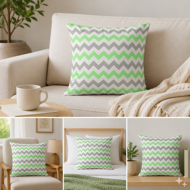 Green & Grey Chevron Square Pillow (Creator Uploaded)